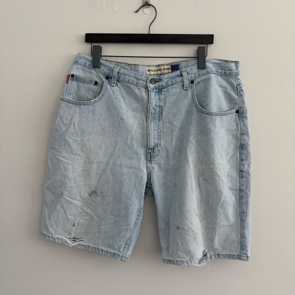 Bugle Boy Jeans 750 Vintage Mens Light Wash Denim Shorts 38W Distressed